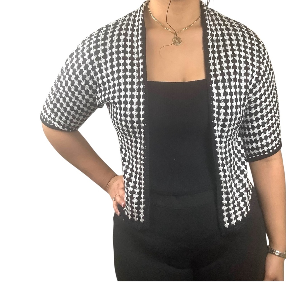 Worthington Houndstooth Knit Open Front Cardigan Medium